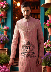 Baby Pink Sherwani for Mens Woking England UK Wedding Sherwani and Flared Trousers Combinations