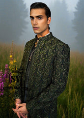 Embroidered Sherwani for Wedding South London UK Dark Green Sherwani for groom, Indian Pakistani Designer Sherwani