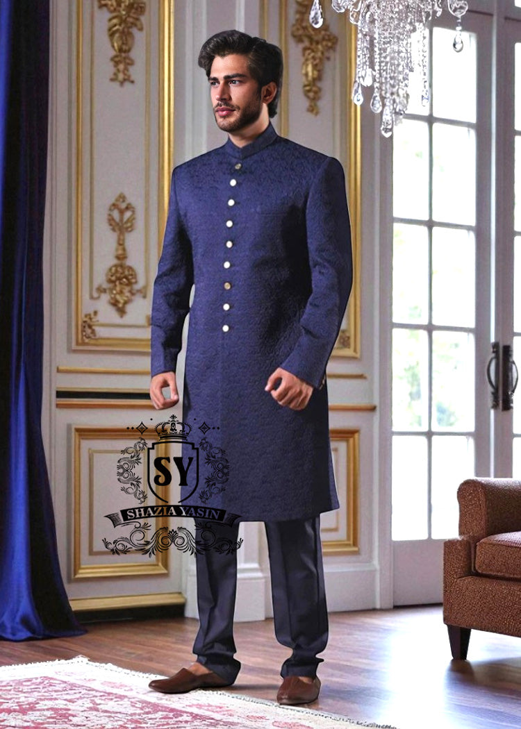 Cobalt Deep Embroidered Sherwani Suits Sydney Australia Stylish Mens Sherwani Suits Designer Sherwani