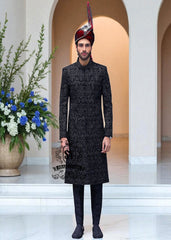 All Black-on-black Heavy Embroidered Sherwani for Groom Bloomingdale Illinois Designer Mens Sherwani Suit