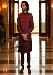 Buy Luxury 3D Men's Wedding Sherwani Online Oldham England UK Bordeaux Designer Sherwani Suits Designs Latest