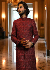 Buy Luxury Embroidered Men's Wedding Sherwani Online Oldham England UK Bordeaux Designer Sherwani Suits Designs Latest