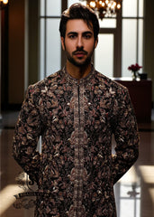 Glamorous Luxury Men's Sherwani Suit in Black Embroidered Men's Wedding Sherwani Suit With Antique Gold UK, USA, Canada, Australia