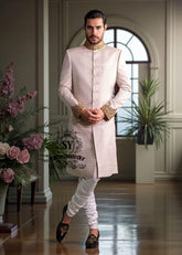 Self-embossed Sherwani With Hand-carved Embellishments in Antique Gold Buy in Los Angeles California USA