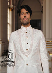 Royal White Embroidered Sherwani for Groom Men's Sherwani Suit for Wedding, Slim Fit Designer Sherwani Suit UK USA Canada Australia