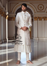 Royal White Embroidered Sherwani for Groom Men's Sherwani Suit for Wedding, Slim Fit Designer Sherwani Suit UK USA Canada Australia
