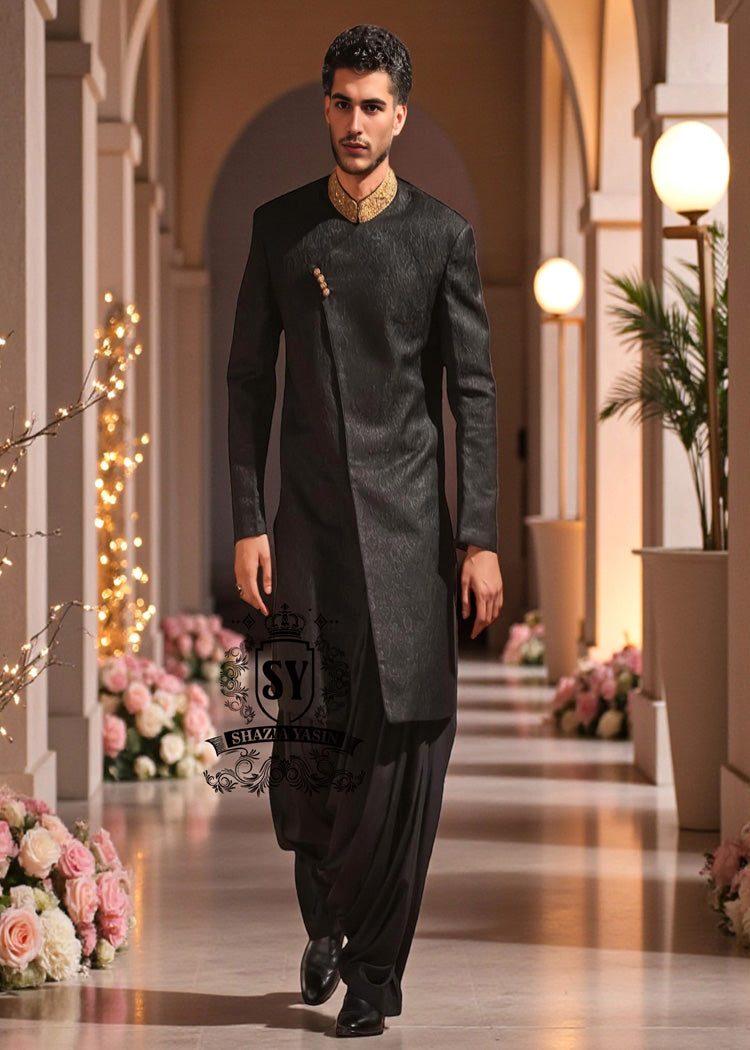 Men's Black Sherwani Suit - Best Selection Bespoke Mens Angarkha Sherwani Wedding UK USA Canada Australia