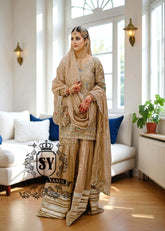 Tan Nude Bridal Gharara Embellished Nikah Gharara UK USA Canada Australia Wedding Gharara for Nikkah