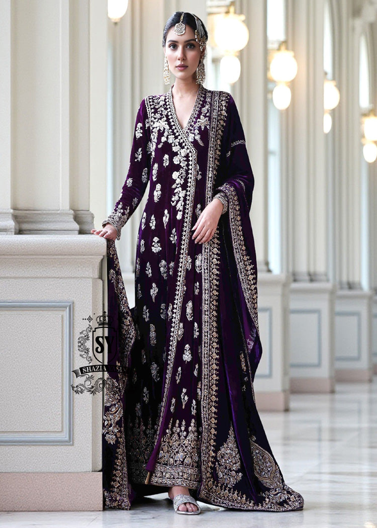 Velvet Bridal Dresses Heavy Embellished Velvet Angrakha Designs Dansville New York USA Formal Dresses