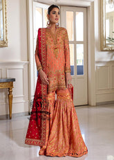Strawberry Blonde Short Shirt with Gharara Latest Pakistani Wedding Dresses Coral Spring Florida USA Gharara Suits