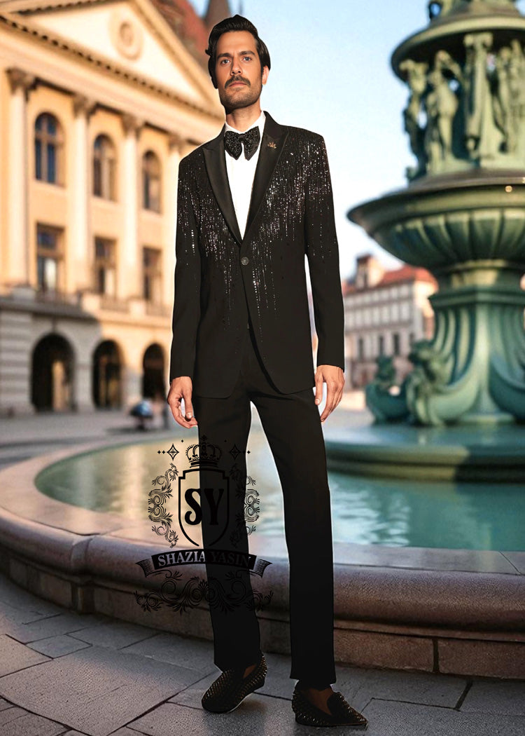 Bespoke Tuxedo Blazer With Trousers for Mens Farmington Hills Michigan MI USA Black Tuxedo suits for men