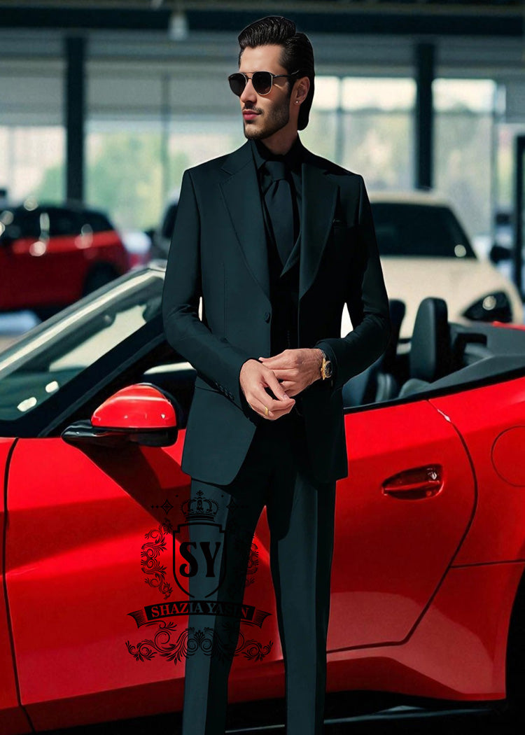 Latest Three Piece Suit Designs Montgomery Village Maryland USA Graceful Men's Dark Teal Suit in Italian Fabric