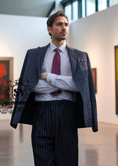 Graceful Mens Suit in Pinstripe Los Angeles LA California CA USA Bespoke Men's Formal Wedding Business Suits