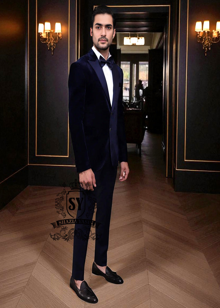 Latest Grooms wear Navy Blue Velvet 2PC Suit Sacramento California CA USA Bespoke Tuxedo Suits for Mens
