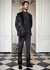 Buy Men's Luxury Bespoke Embellished Black Velvet Tuxedo Weston Florida USA Floral Embroidered Single-Breasted Tuxedo