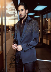 Celestial Edge Midnight Silk Satin Embellished Tuxedo Jacksonville Florida USA unique men's tuxedos for Groom