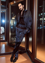 Celestial Edge Midnight Silk Satin Embellished Tuxedo Jacksonville Florida USA men's tuxedos for Groom