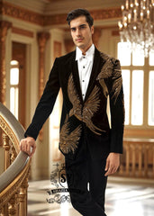 Lightfall Embroidered Tuxedo Colorado Springs Colorado USA Buy Black Velvet Gold Metallic Hand
Embellished Tuxedo