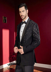 Designer Grooms wear Tuxedo Baltimore Maryland USA Bespoke Tuxedo Suits for Men's Total Black Wedding Outfit