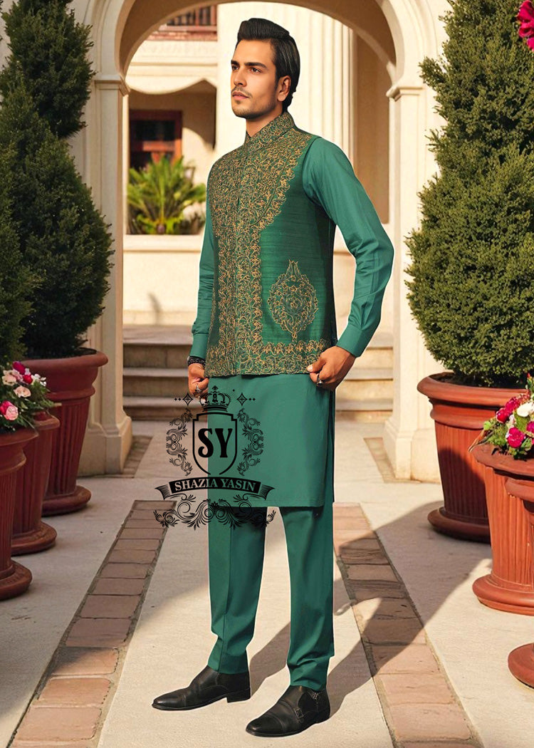 Embroidered Mens Waistcoat Kurta Suit Hicksville New York NY US Designer Waistcoat Designs Mens Waistcoats Online