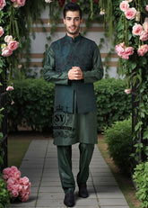 Slim Fit Deep Teal Embroidered Waistcoat Hialeah Florida USA Men's Waistcoats Suit for Mehndi Mayon Ceremony