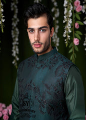Slim Fit Deep Teal Embroidered Waistcoat Hialeah Florida USA Men's Waistcoats Suit for Mehndi Mayon Ceremony