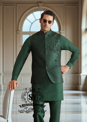 Heavy Embroidered Waistcoat Portsmouth Virginia USA Men's Emerald Green Waistcoats for Mehndi or Dholki