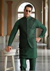 Heavy Embroidered Waistcoat Portsmouth Virginia USA Men's Emerald Green Waistcoats for Mehndi or Dholki