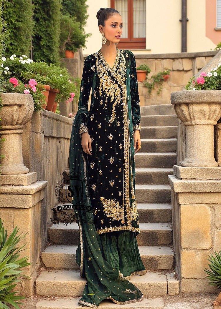 Pakistani Designer Angrakha Dresses Evening Wear Sacramento California CA USA Crushed Silk Palazzo Pants