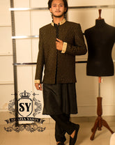 Black hand embellished Groom Wear Prince Coat