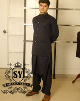 Deep Navy Suiting Fabric Men Traditional Waistcoat Style