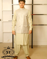 Tea green Waistcoat suit with Kameez Shalwar The perfect look for any type of event with timeless statement
