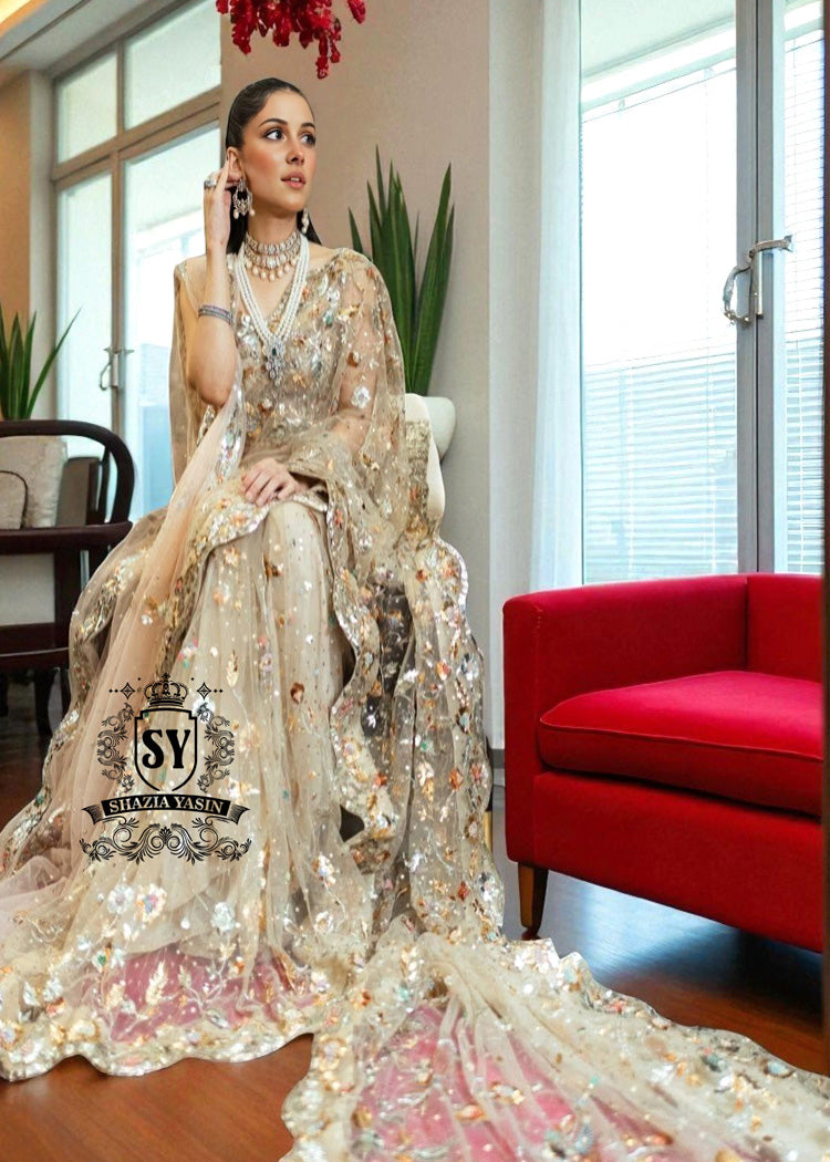 Latest Pakistani Champagne Saree Wedding Dress Online, Saree Designs, Designer Sarees, Saree Collection, buy saree in Pakistan