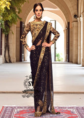 New Pakistani Saree Designer Saree Rockville Maryland USA Black Heavy Embellished Sarees in Chiffon