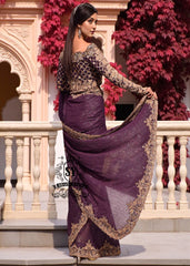 Pakistani Designer Sarees Online Woodside New York NY USA Dark Byzantium Latest Elegant Pakistani Saree for Bride in USA