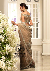 Best Pakistani Bridal Embellished Deep Peach Saree Dress Chester Pennsylvannia PA USA Designer Saree for any Occasion