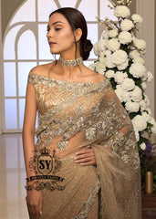 Elegant Pakistani Bridal Embellished Deep Peach Saree Dress Chester Pennsylvannia PA USA Designer Saree for any Occasion