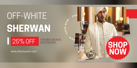 Personalize your custom-made men's Off-White Sherwani suit. Choose all the details of your men's Luxury Off-White Sherwani suit, and we'll tailor it to your specifications.