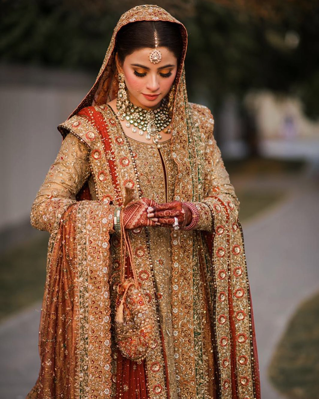 Beautiful Heavy Gold hand Embellished Nikah Bridal Dress