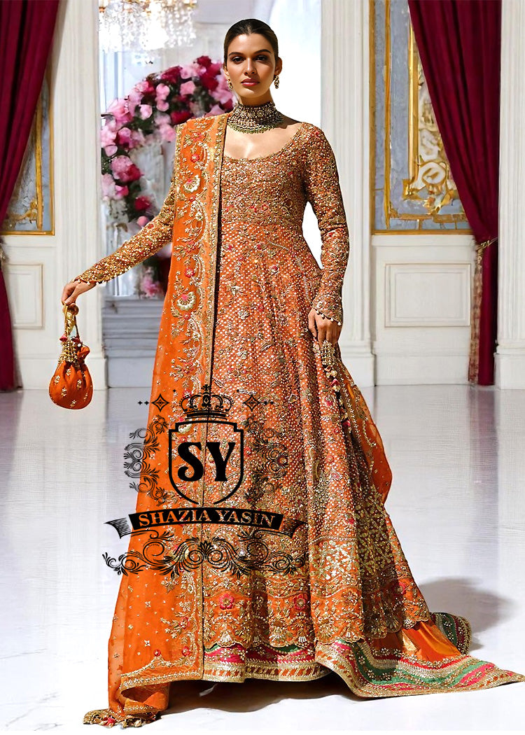 Burnt Orange Bianca Pishwas and Lehenga Dress
