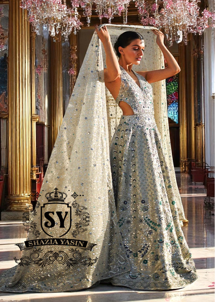 Silver Platinum Hyacinth Backless Bridal Gown