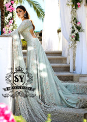 Mint Green Moonstone Gown With Sweep Train