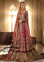 Vivid Burgundy Auburn Anarkali and Lehenga
