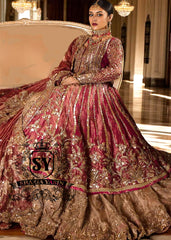 Vivid Burgundy Auburn Anarkali and Lehenga
