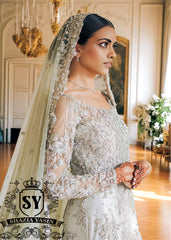 Pakistani Designer Gown with Long Veil USA Baltimore Maryland Off White Gown with Long Veil Pakistan
