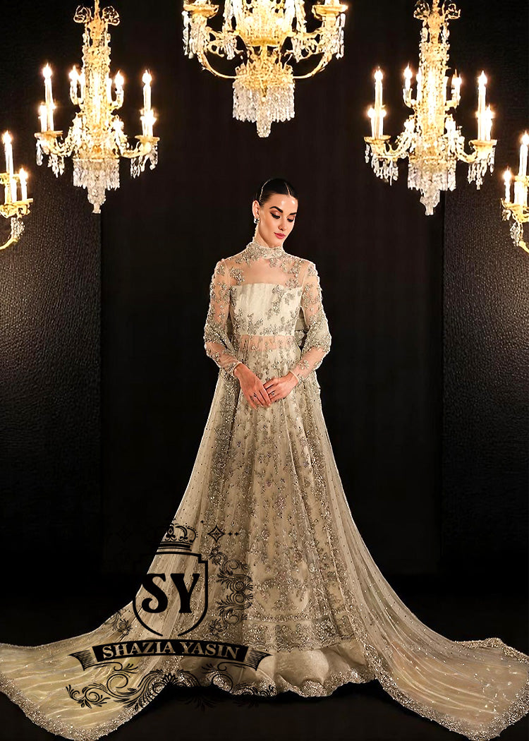 Shine In This Beautiful Bone Bridal Pishwas Dresses Pakistani Bridal Lehenga for Walima Reception Valima