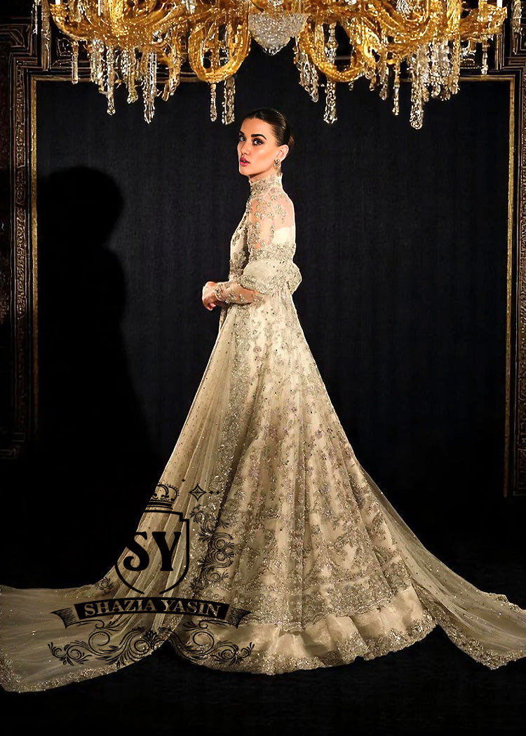 Shine In This Beautiful Bone Bridal Pishwas Dresses Pakistani Bridal Lehenga for Walima Reception Valima