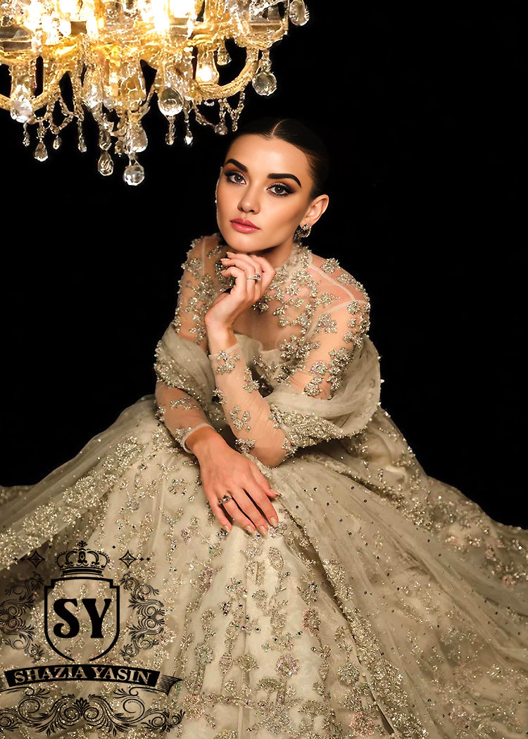 Shine In This Beautiful Bone Bridal Pishwas Dresses Pakistani Bridal Lehenga for Walima Reception Valima