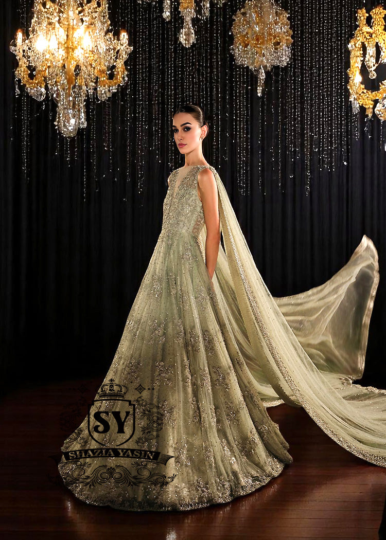 Fortuna Gown with Attached Drape Dupatta Walima Bridal Dresses for Pakistani Brides UK USA Canada