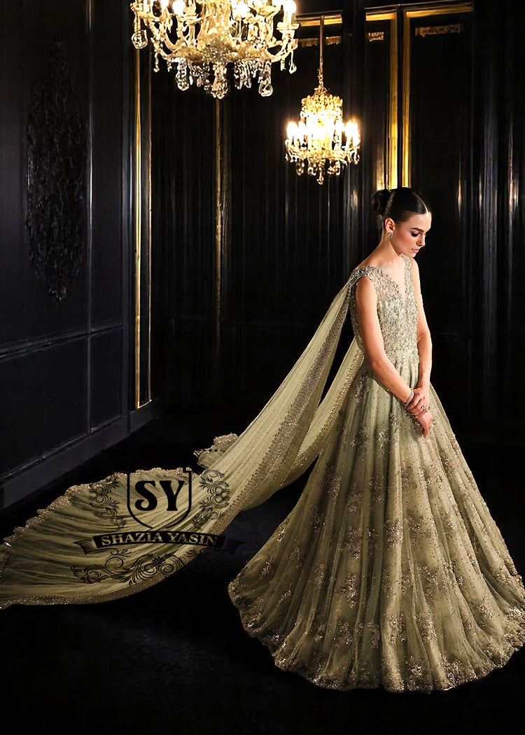 Fortuna Gown with Attached Drape Dupatta Walima Bridal Dresses for Pakistani Brides UK USA Canada